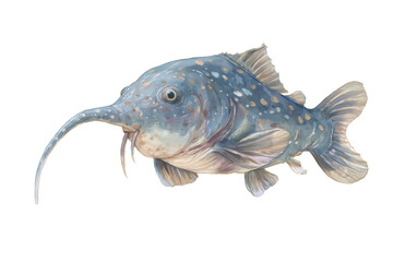 Elephantnose Fish Hand Drawn Watercolor Illustration