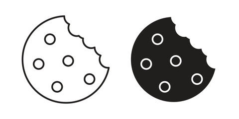 Cookie icons silhouette vector flat illustration design. Stroke line icons