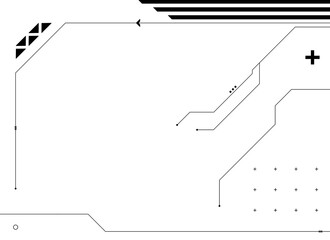 An abstract futuristic black and white background in a high-tech style with geometric elements, lines, and dots. Illustration for presentations on technology, innovation, and digital interfaces.