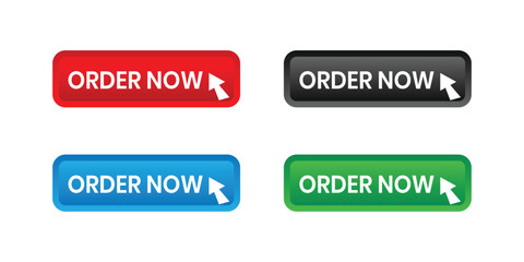 Four order now buttons with cursor icons in different colors On Transparent Background