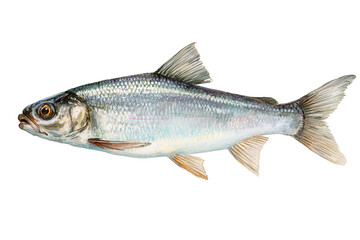 Silver dace fish hand drawn watercolor illustration