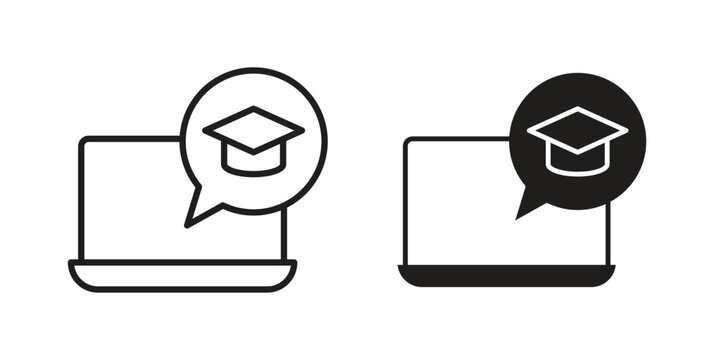 E-learning icons silhouette vector flat illustration design. Stroke line icons