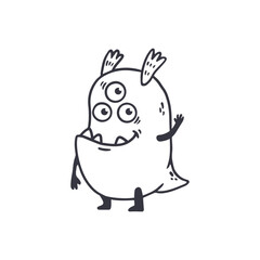 cute cartoon monster isolated on white background for coloring pages, magazines. Alien, Funny character. Sketch, doodle. Vector illustration

