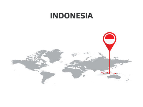 INDONESIA Location Pin on World Map with Flag in Pin's Body
