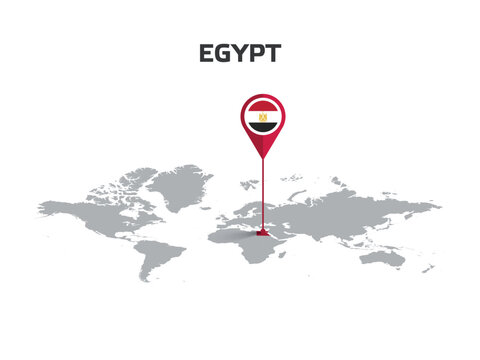 EGYPT Location Pin on World Map with Flag in Pin's Body