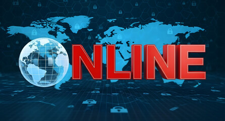 Global online network with digital world map background