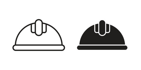 Hard hat icons silhouette vector flat illustration design. Stroke line icons