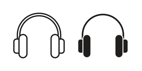 Headphones icons silhouette vector flat illustration design. Stroke line icons