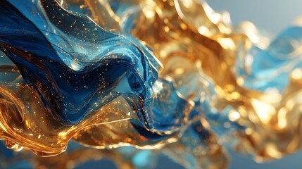 Fluid gold and blue waves