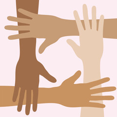 Four linked hands vector illustration