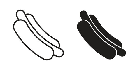 Hot dog icons silhouette vector flat illustration design. Stroke line icons