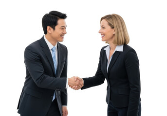 Business professionals shaking hands in agreement isolated on transparent background