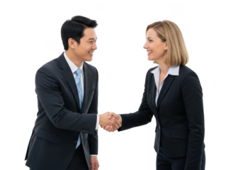 Business professionals shaking hands in agreement isolated on transparent background