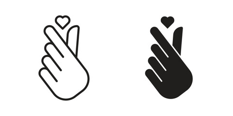 korean heart icons silhouette vector flat illustration design. Stroke line icons