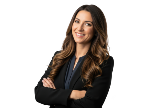 Professional woman smiling with arms crossed isolated on transparent background - Powered by Adobe
