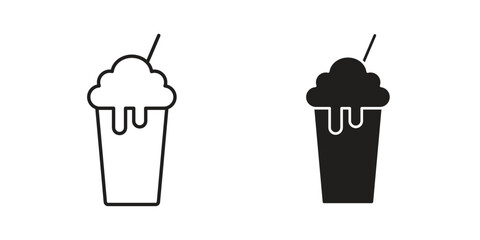 Milkshake icons silhouette vector flat illustration design. Stroke line icons