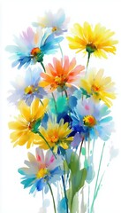 vibrant watercolor bouquet of simple daisies