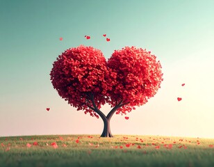 Heart-shaped trees in a field