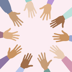 Various hands placed in the shape of a circle vector illustration
