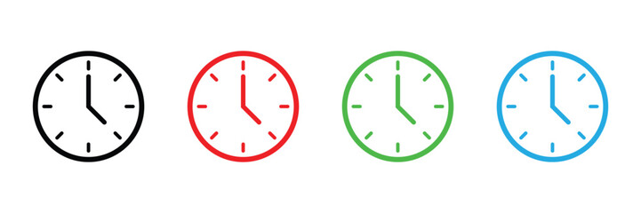 Four clock icons in different colors time watch On Transparent Background