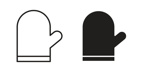 Oven mitt icons silhouette vector flat illustration design. Stroke line icons