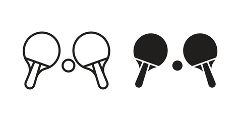 Ping pong icons silhouette vector flat illustration design. Stroke line icons
