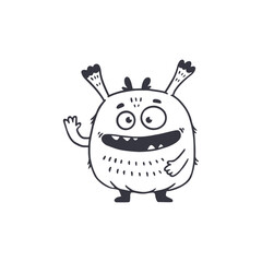 cute cartoon monster isolated on white background for coloring pages, magazines. Alien, Funny character. Sketch, doodle. Vector illustration
