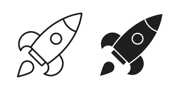 Rocket icons silhouette vector flat illustration design. Stroke line icons