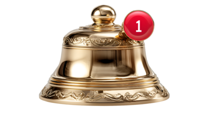 Golden Service Bell with Notification Badge Isolated on White
