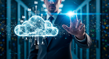 Data cloud technology concept with a businessman for business and technology.