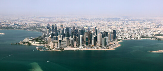 Panoramic aerial view of Doha, Qatar