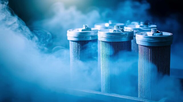 Medium shot of industrial filters capturing fine particulate emissions in a foundry environment improving air quality and worker safety.