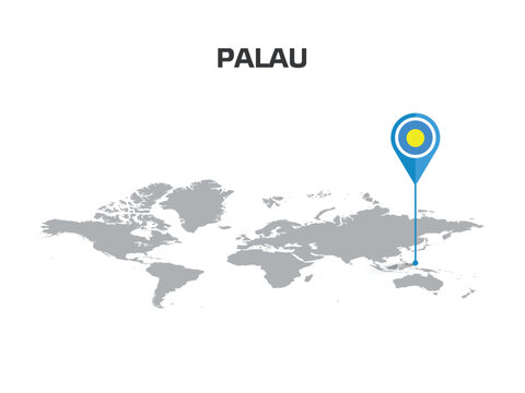 PALAU Location Pin on World Map with Flag in Pin's Body