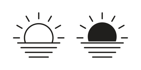 Sunrise icons silhouette vector flat illustration design. Stroke line icons