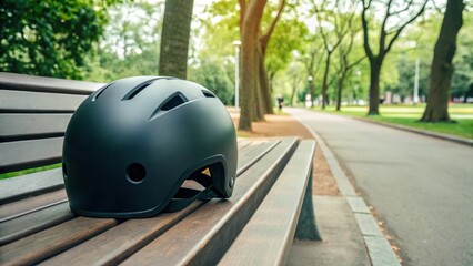 Custom bike helmet in park mockup cycling mockup safety mockup sport mockup visor mockup logo mockup outdoor mockup gear mockup design mockup background image