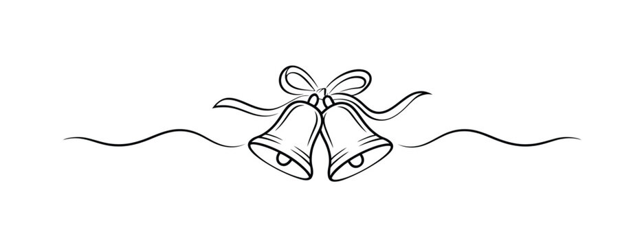 Hand drawn wedding bells sketch with ribbon bow