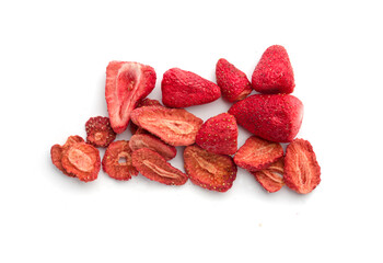 dried body and slices of strawberries on a white background