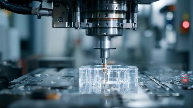 Medium shot of detailed injection molding process showcasing molten material injected into a precise mold for highvolume manufacturing efficiency.