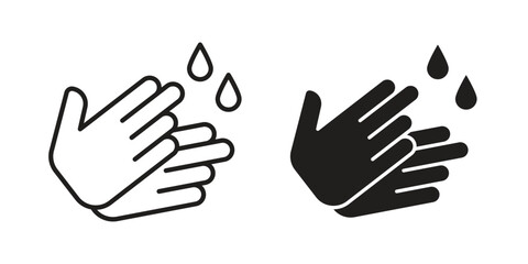 Wash hands icons silhouette vector flat illustration design. Stroke line icons