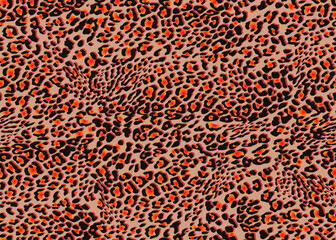 Full seamless leopard cheetah texture animal skin pattern. Orange textile fabric print. Suitable for fashion use. Vector illustration.