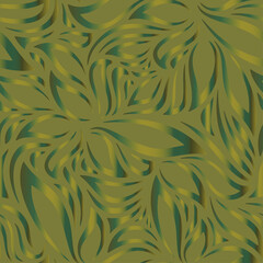 Full seamless floral background. Textile fabric print. Curved lines with ornate leaves. Outline contour flowers pattern. Green simple nature illustration vector.
