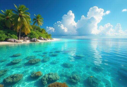 Captivating Coral Atoll Lagoon Turquoise Waters Enchanted Tropical Paradise Retreat