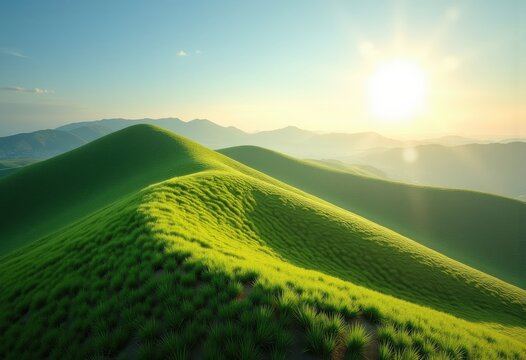 Charming Hillside Knoll Mound Serene Morning Atmosphere Rolling Terrain Radiant Sunlight