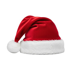 A vibrant red Santa hat with a fluffy white brim and soft pompom, perfect for Christmas and holiday celebrations. Isolated for easy use.