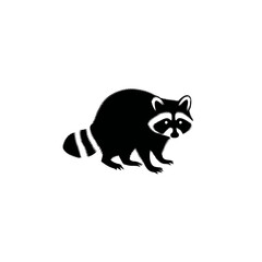 Obraz premium Black and white silhouette of a raccoon isolated on a white background