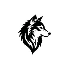 Naklejka premium Black and white vector illustration of a wolfs head profile