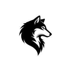 Obraz premium Black and white wolf head graphic on white background wildlife design