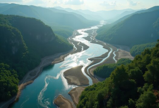 Intricate Watershed System Channeling Into Riverbed Flow Thematic Geographic Dynamics