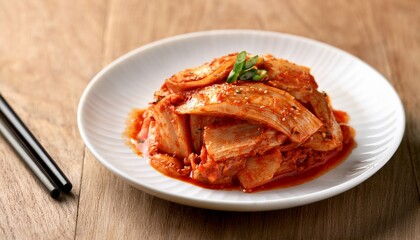 spicy kimchi on white plate