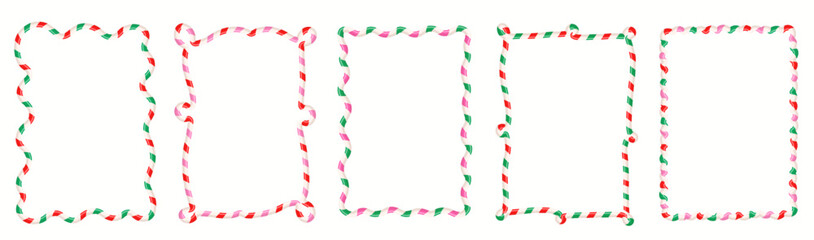 Wavy Christmas frame in red, green and pink, cute holiday borders for menus and package design
